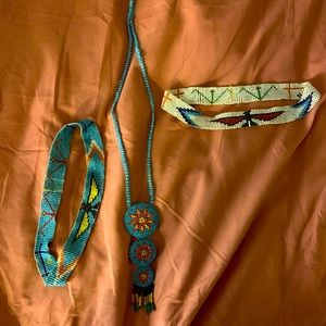 Native intricate beaded headbands and pendant